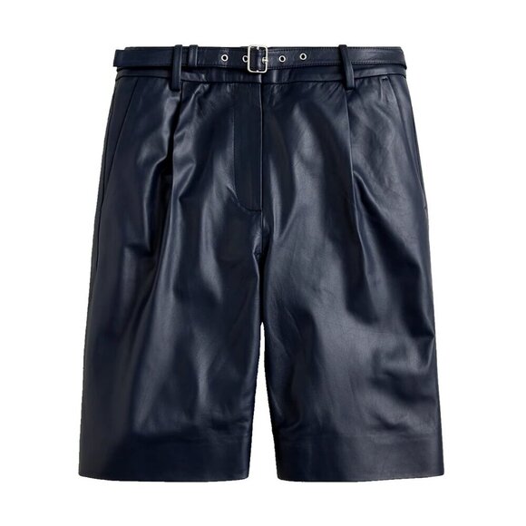 NWT J.Crew Collection Pleated Trouser Short in Navy Leather Belted Shorts 6 $428 - Picture 1 of 7